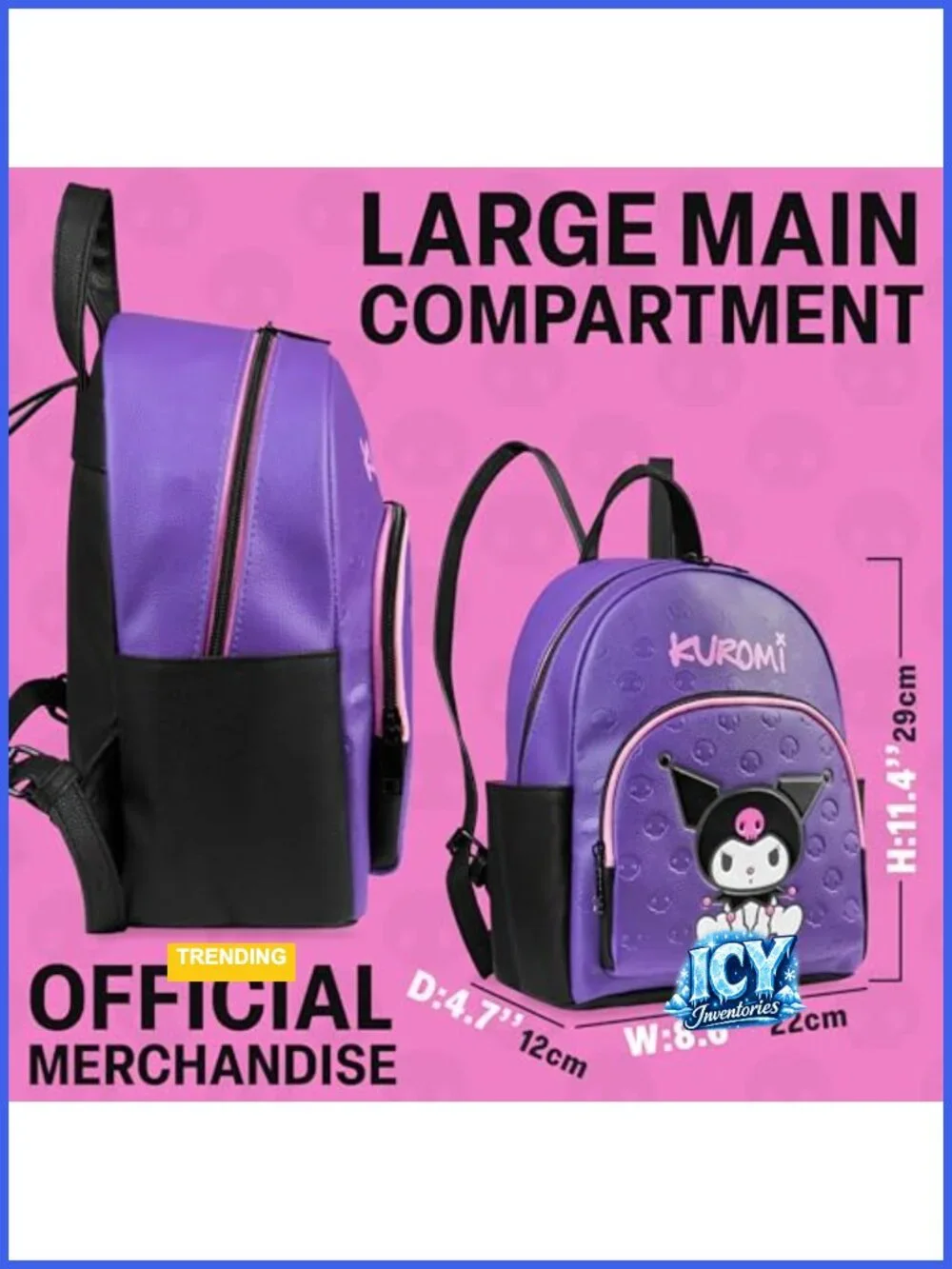 Faux Leather Hello Kitty Kuromi Backpack Daypack Rucksack Adjustable Straps
